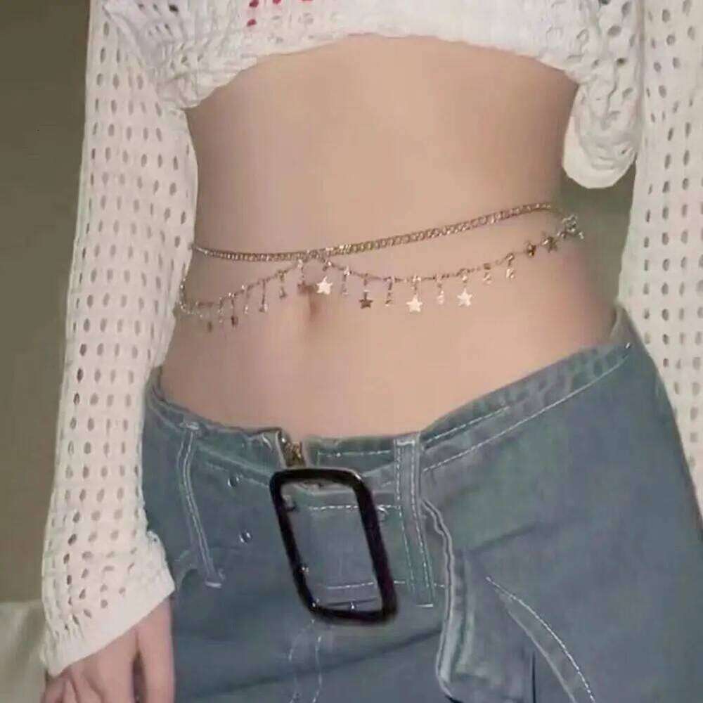 Sexy Rhinestone Star Tassel Pendant Waist Belly Belt Chain For Women Summer Bikini Rave Body Jewelry Y2K Accessories H260228