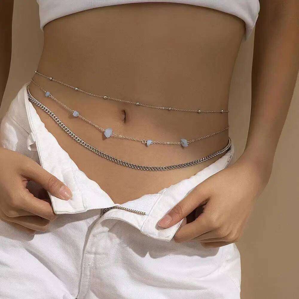 1Pcs Metal Alloy Rhinestone Waist Gold Multilayer Butterfly Shell Tassel Pendant Waistband Crystal Belly Body Chain H260228