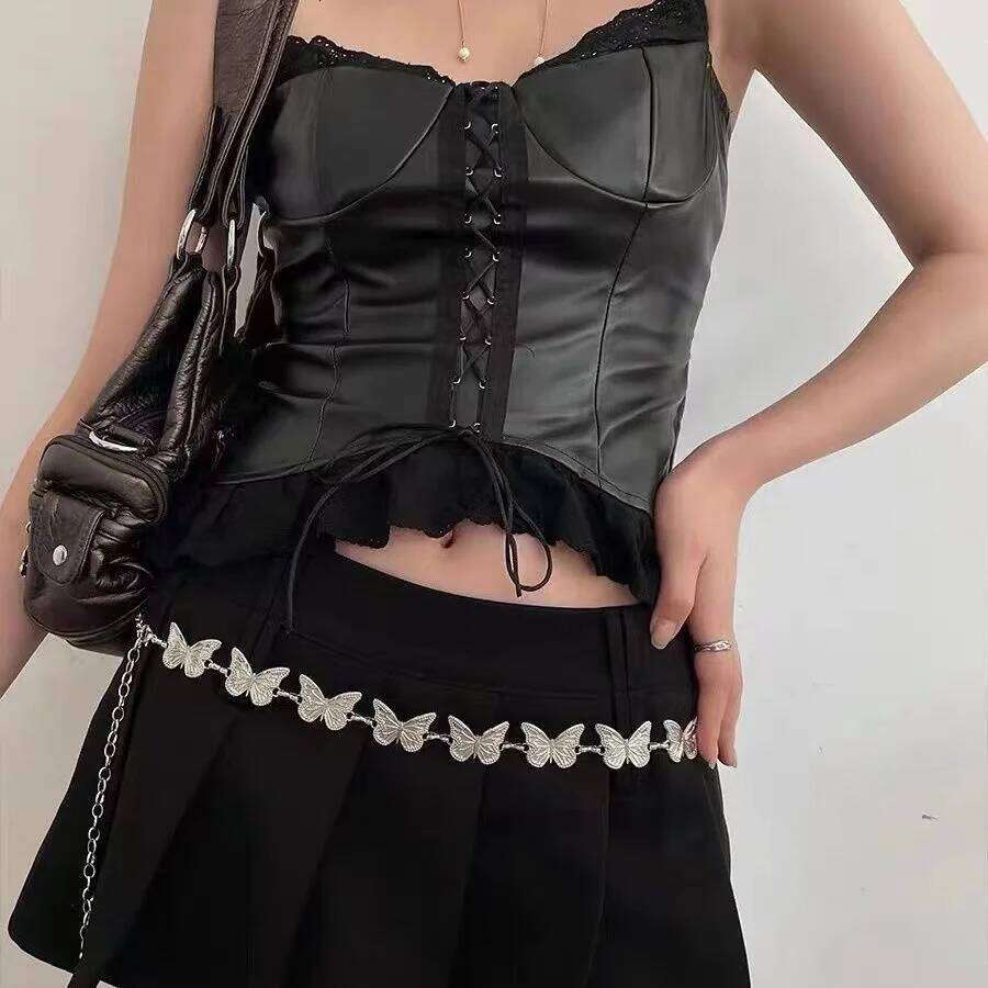 Fashion Butterfly Belt Waist For Women Girl Silver Color Punk Metal Belly Belts Body Chain Waistband Charm Jewelry H260228