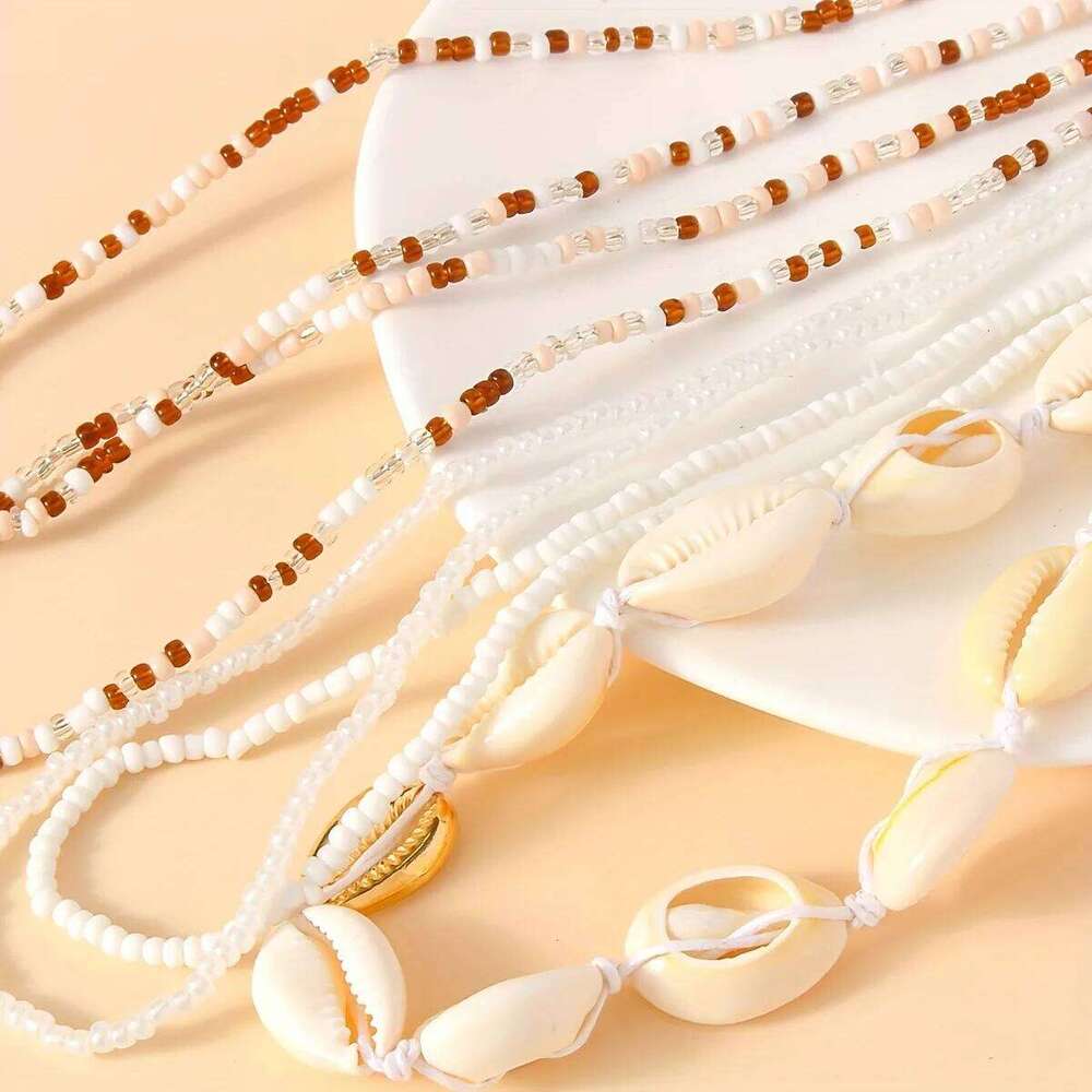 6Pcs Boho Starfish Pendant Seed Bead Beaded Waist Chain for Women Girls Beach Bikini Elastic Belly Belt Body Jewelry Accessories H260228