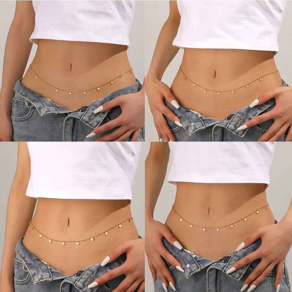 Summer Blade Round Snake Clip Bead Jewlery Stainless Steel 18K Gold Plated Heart Star and Moon Waist Chain Jewelry H260228