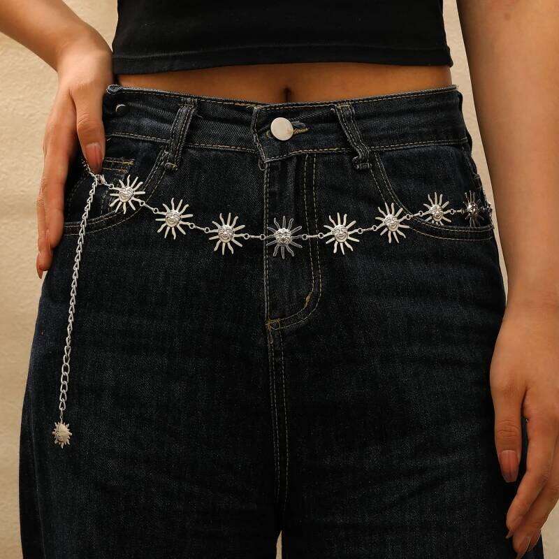 Fashion Metal Sun Women's Adjustable Durable Retro Waist Gold/Silver Carved Chain Belt H260228