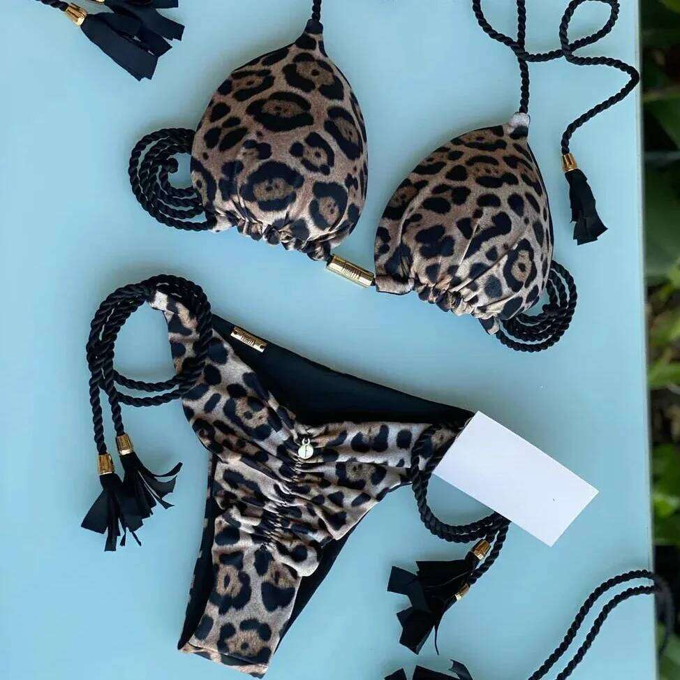 Set Zebra Leopard Print Sexy Girl Bikini Triangle Halter Lace Pleated Swimwear Brazilian Beach Vacation Swimsuit Women Z260301