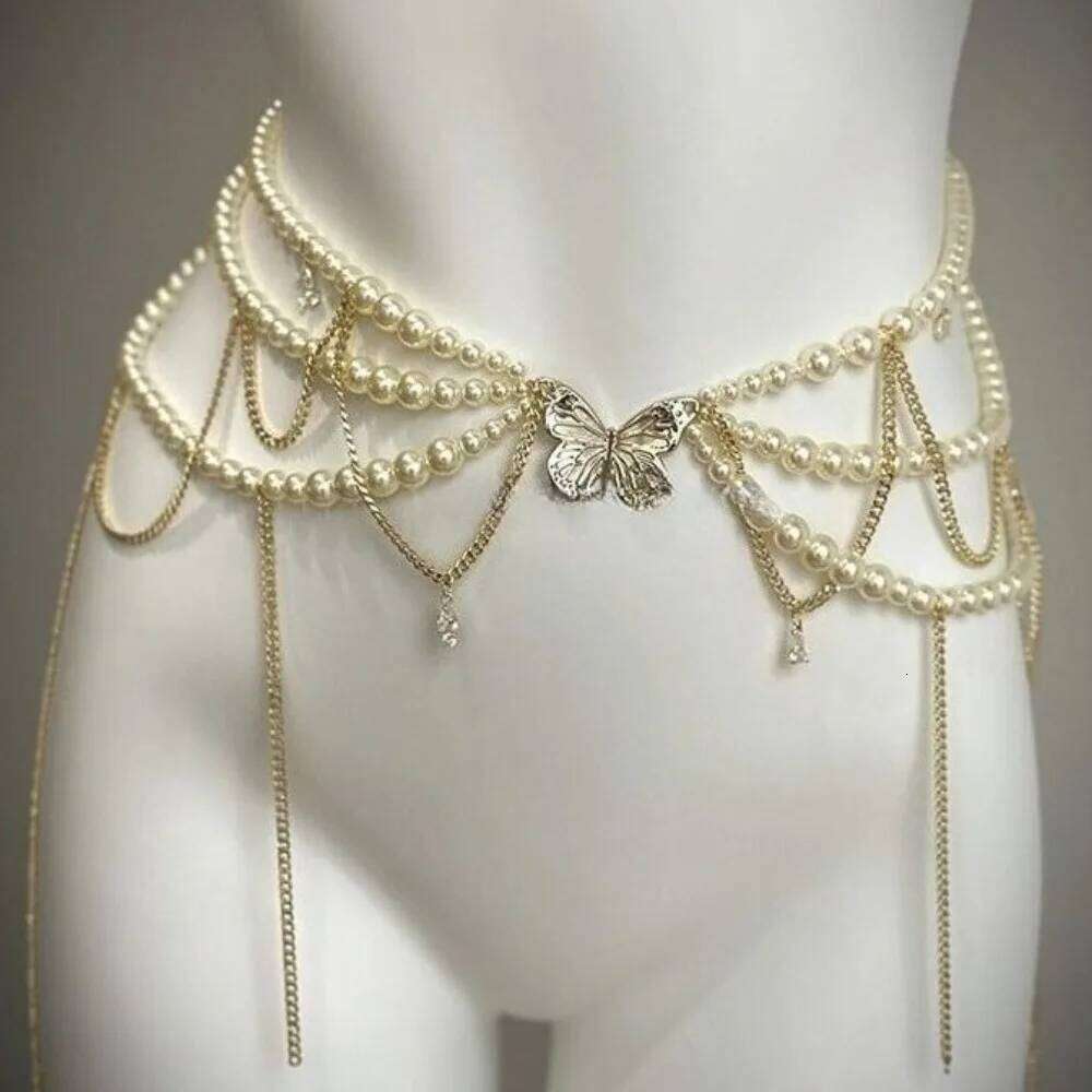 Elegant Multi-Layer Tassel Waist Pearl Flower Design Luxury Minimalist Chain Accessories for Women Body Jewelry H260228