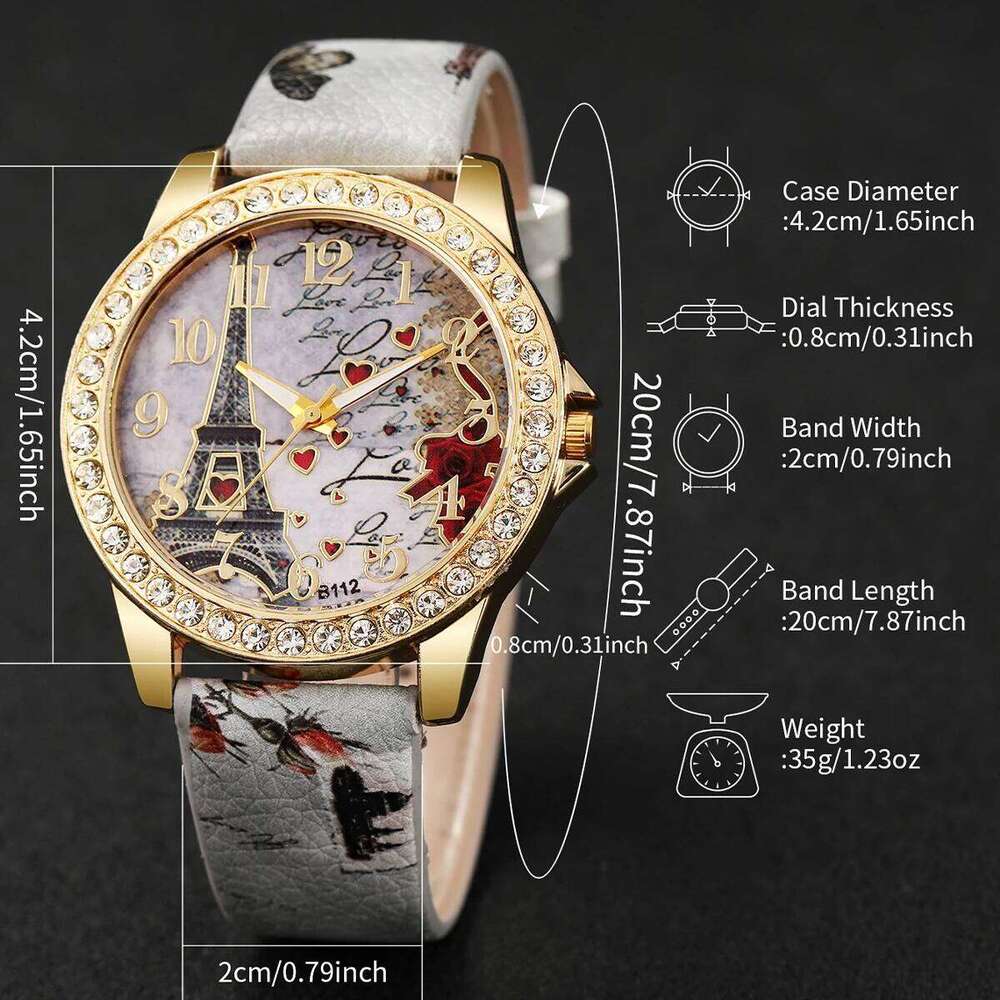 Fashion Rhinestone Women's Arabic Dial Leather Band Quartz esWithout Box H260228