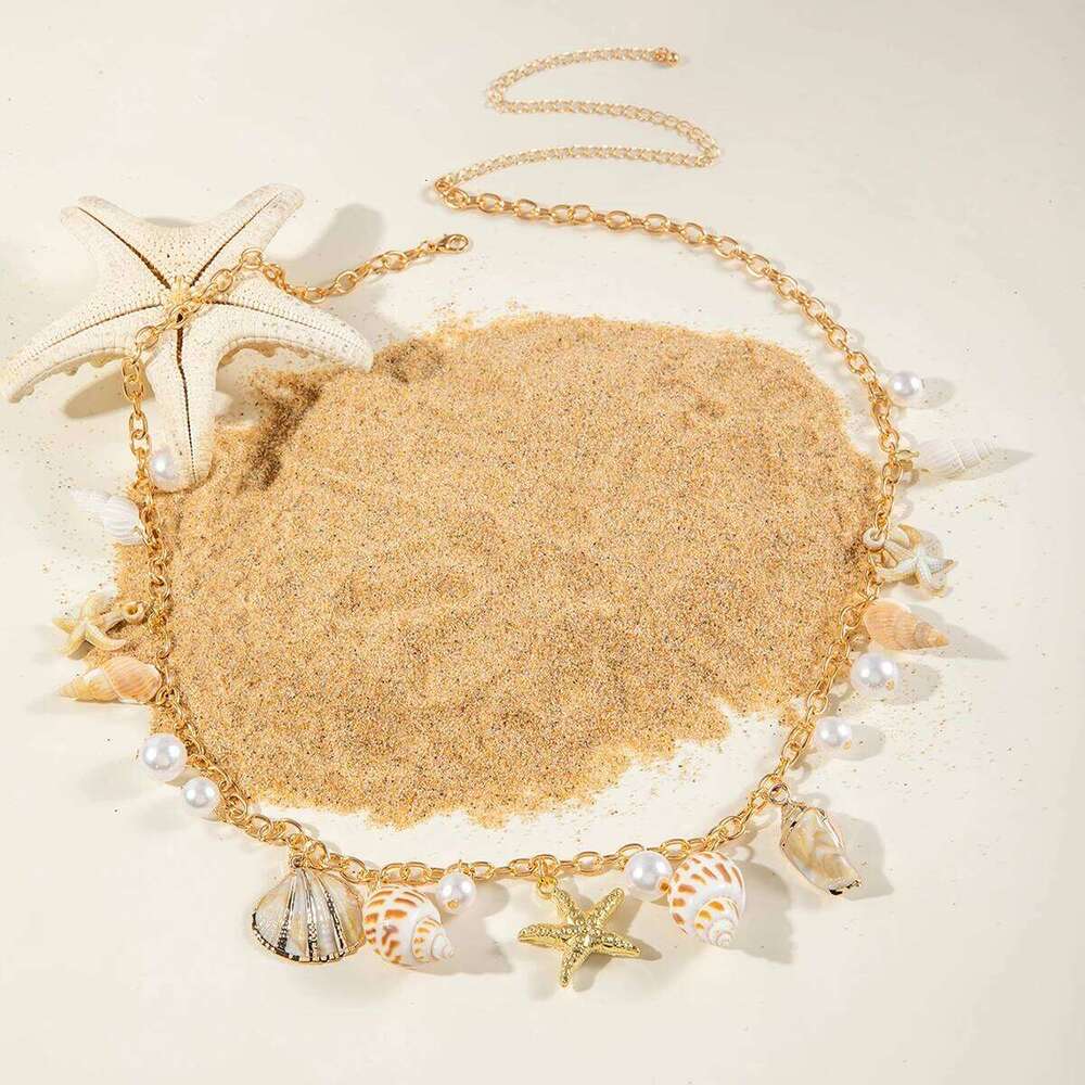 Docona Bohemian Sea Star Conch Waist Women Summer Beach Party Shell Imitation Pearl Body Chain Holiday Accessories H260228