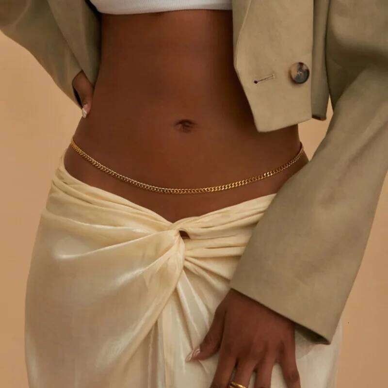 Girls Simple Beaded Belly For Women Fashion Gold Color Metal Beach Bikini Single Link Chains Waist Body Jewelry Accessory H260228
