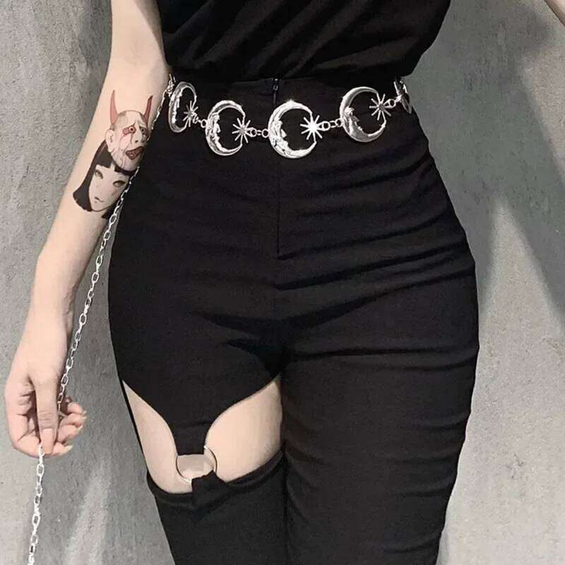 Retro Gold Chain Belt Female Waist Moon Sun Metal Belts For Women Punk Dress Waistband Gothic Jeans Accessory Long H260228