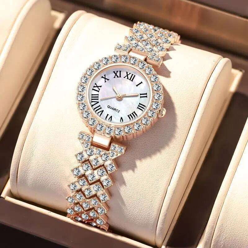 2PCS Women's Fashion Rhinestone Ladies Analog Quartz es Set Reloj Mujer Girls Clock Gift Relogio Feminino H260228