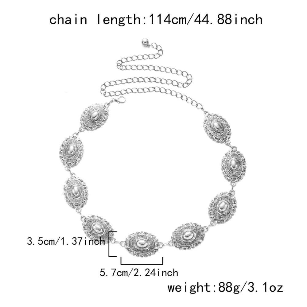 Fashion Vintage Oval Geometric Metal Waist for Women Bohemian Versatile Dress Belt Belly Chain Body Jewelry Accessories H260228