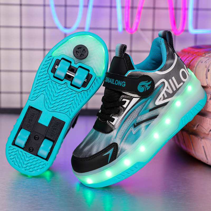 Free shipping Teenage Adult Roller Kids Shoes Sneakers Led Girls For Boys Luminous Sneakers 4-Wheel with Backlight Roller Skate Shoes Size 29-39