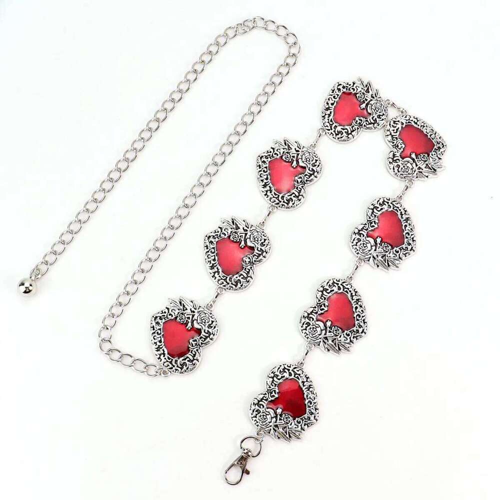 Fashion Adjustable Heart Turquoise Metal Waist Chain Trendy Clothing Matching Belt Retro Versatile H260228