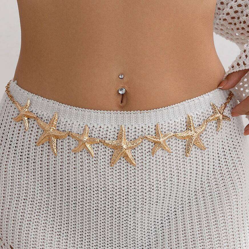 Ingemark Punk Vintage Metal Starfish Petal Flower Waist Chain for Women Summer Beach Bikini Belly Belt Y2K Jewelry Accessories H260228