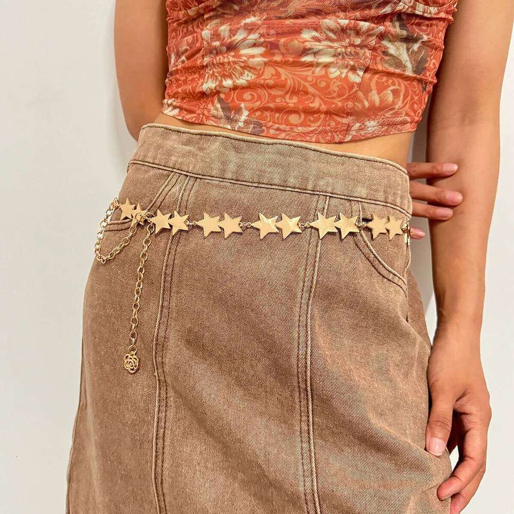 Metal Star Chain Belts Women Cowgirl Western Country Golden Belt Adjustable Concho Waistband for Sweaters Dresses Jeans H260228
