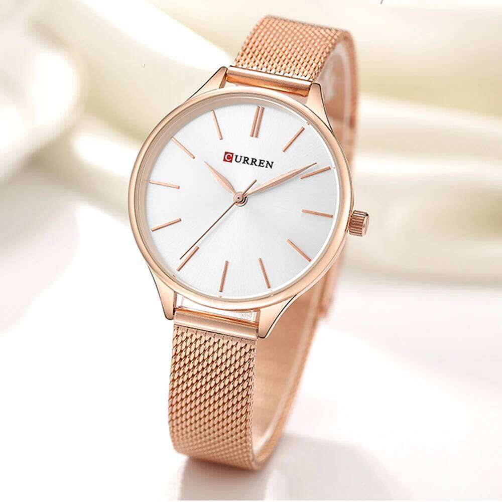 CURREN Original Women's Luxury Matte Dial Japanese Quartz Movement Stainless Steel Mesh Strap with Box H260228
