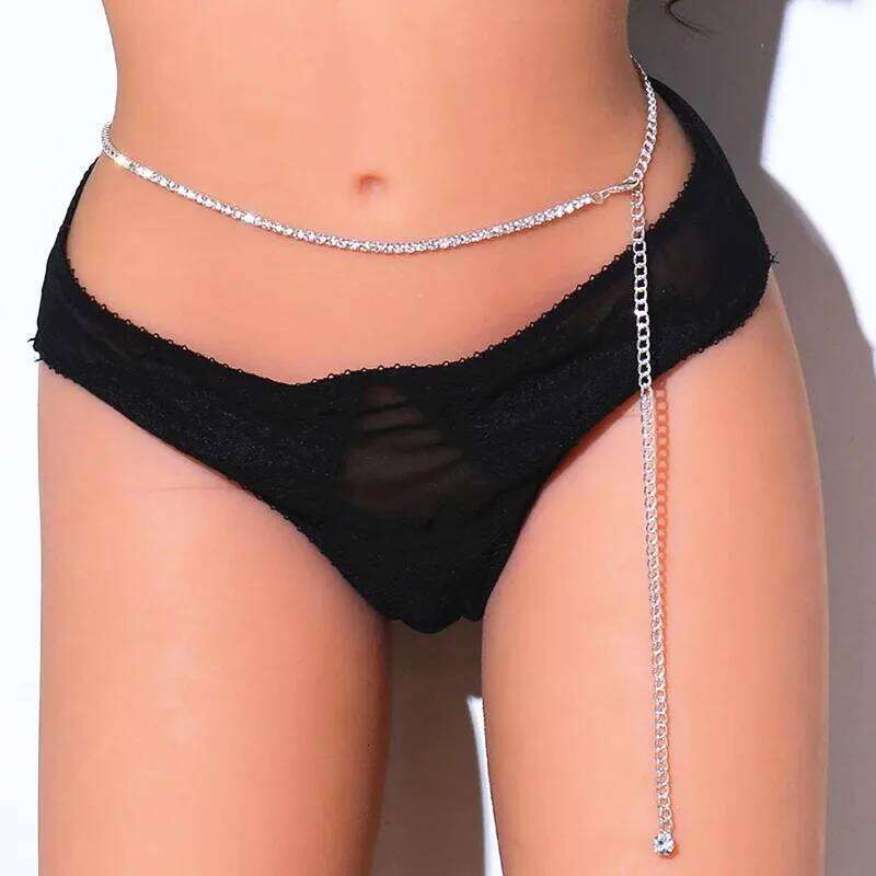 Trendy Single Layer Rhinestone Waist Chain Women Beach Nightclub chain Body Jewelry H260228