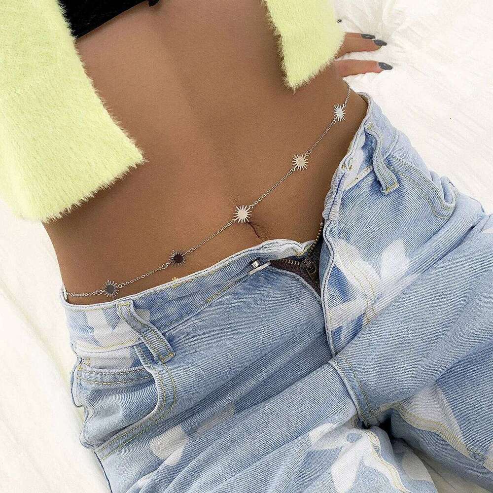 Vintage Aesthetic Sun Goddess Belly for Women Thin Beads Link Body Waist Chain Belt Streetwear Summer Sexy Accessories H260228