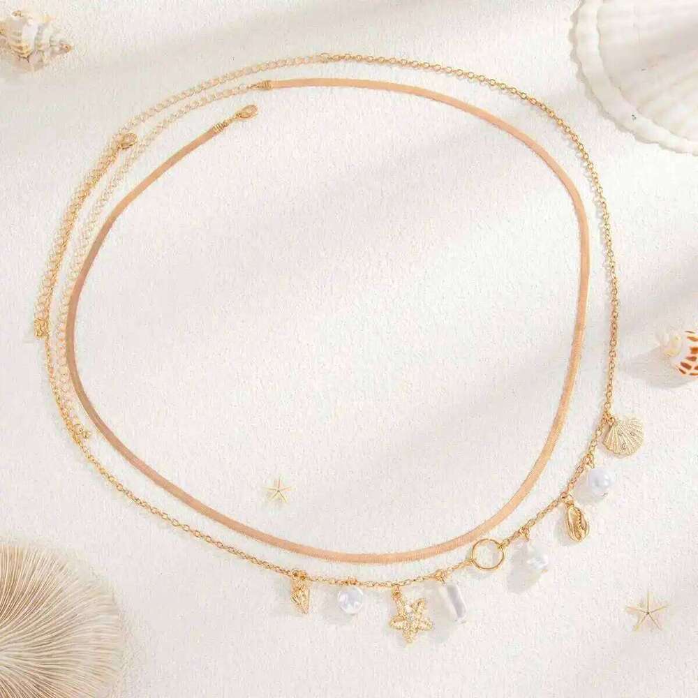 Ingemark 2Pcs/Set Summer Beach Vacation Sexy Bikini Waist Boho Imitation Pearl Starfish Conch Pendant Body Chain Jewelrry H260228