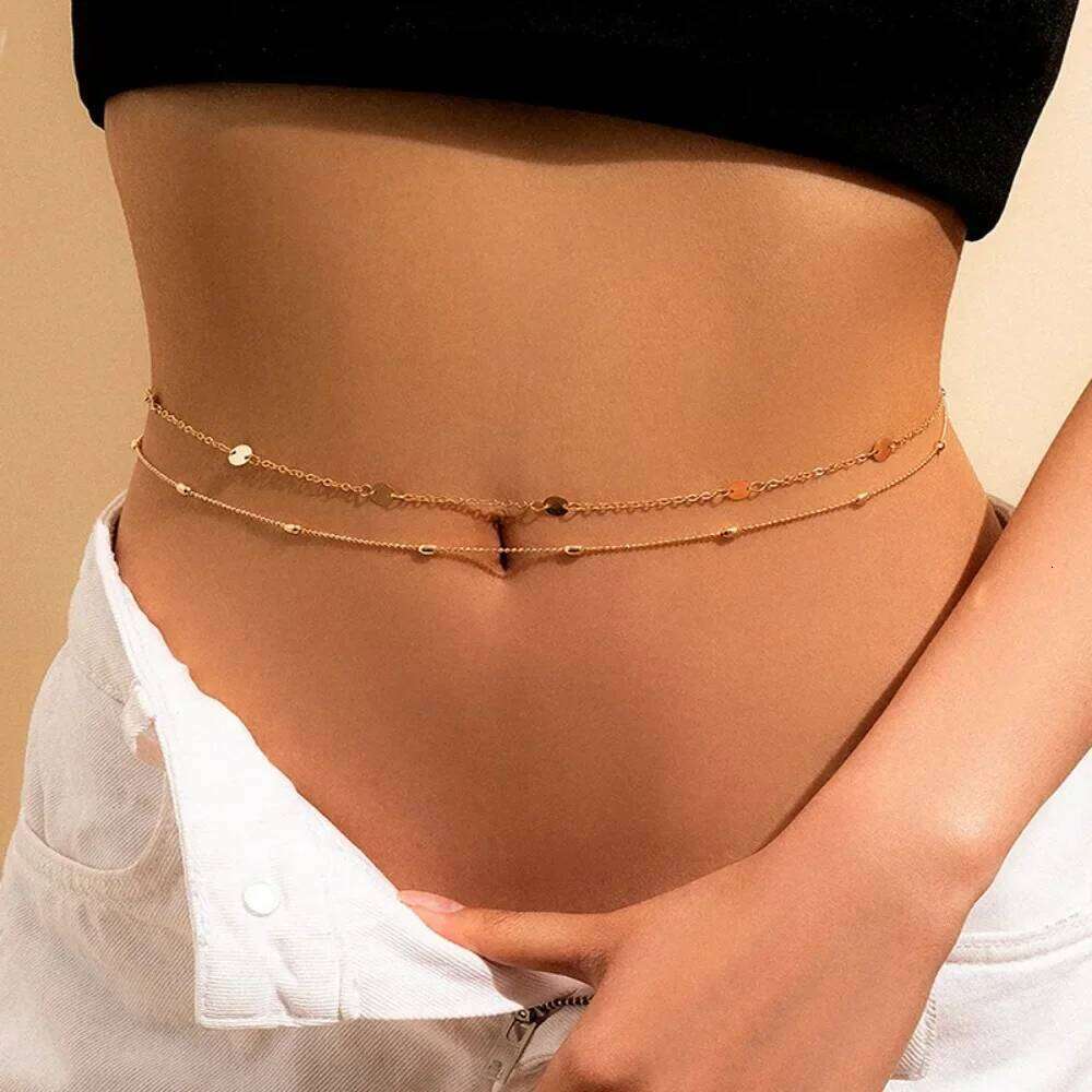 2024 Sexy Double Layer Waist Women Luxury Gold Color Stainless Steel Chain Summer Body Jewelry Accessories for Beach H260228
