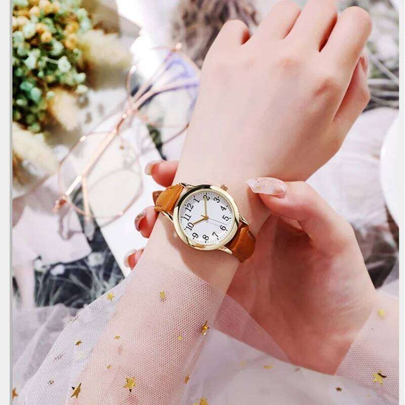 Women Quartz Easy To Read Arabic Numerals Simple Dial PU Leather Strap Lady Candy Color Reloj De Mujer Montre Femme H260228