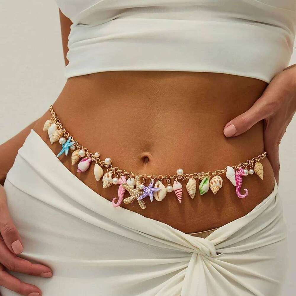 Ingemark Bohemia Colorful Starfish Conch Seahorse Pendant Waist for Women Trendy Sexy Bikini Belly Chain Y2K Charm Jewelry H260228