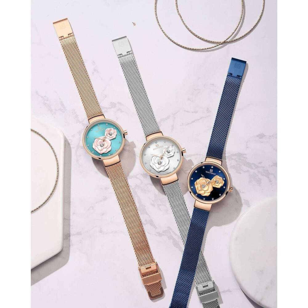 Women NAVIFORCE Top Luxury Brand Steel Mesh Waterproof Ladies es Flower Quartz Female Wrist Charming Girl Clock H260228