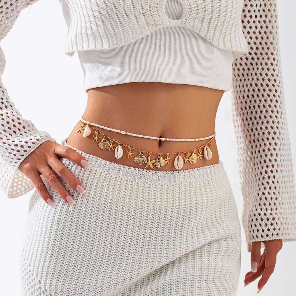 IngeSight.Z Multilayer Women Boho Conch Pearl Starfish Chains Waist Summer Beach Body Jewelry H260228