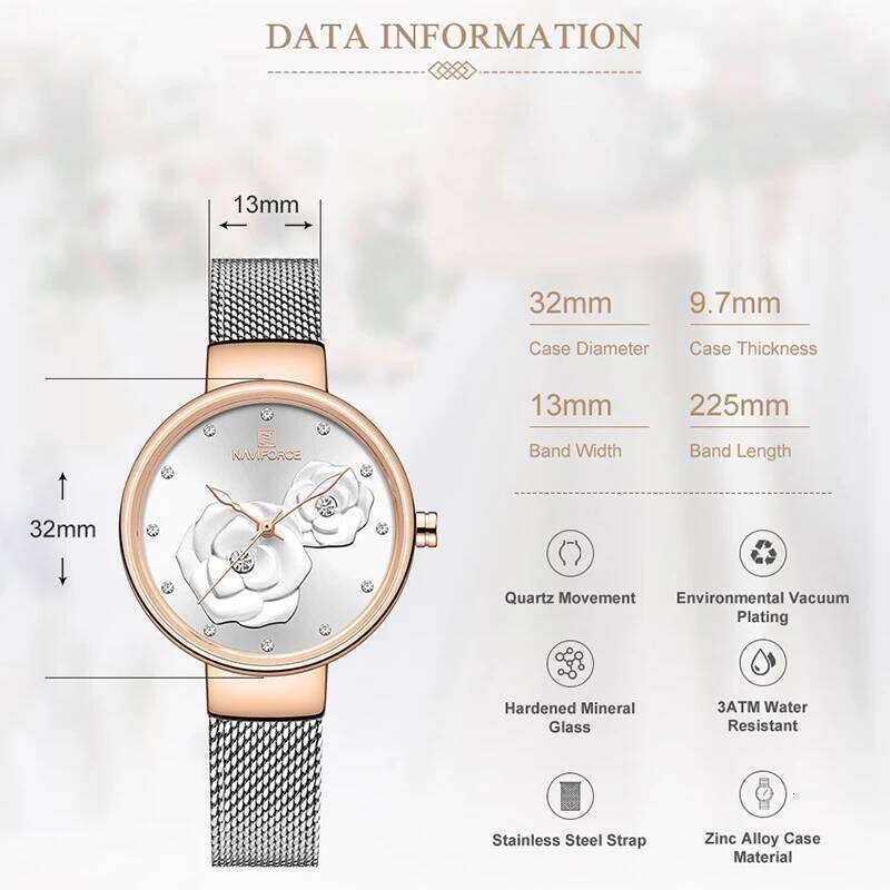 Women NAVIFORCE Top Luxury Brand Steel Mesh Waterproof Ladies es Flower Quartz Female Wrist Charming Girl Clock H260228