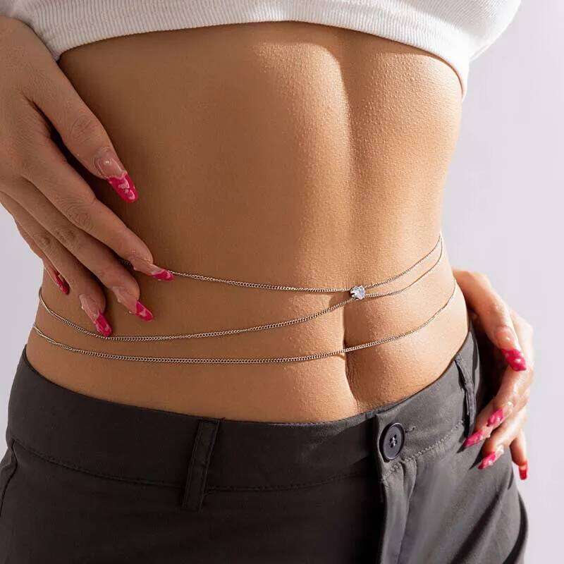 Fashion Metal Double Layered Cross Waist for Women Simple Rhinestone Heart Thin Body Chain Party Jewelry Accessories H260228
