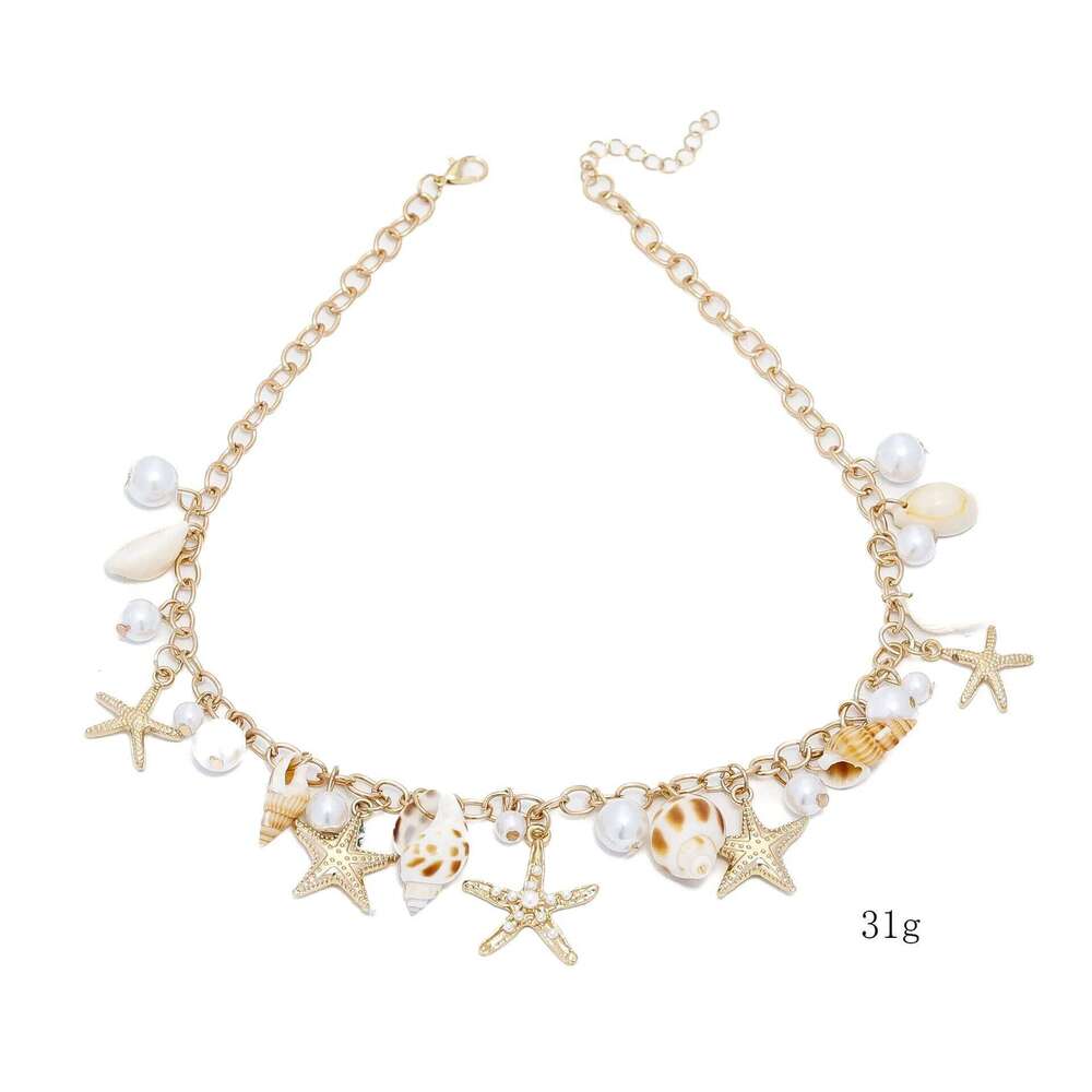 Single-piece seashell waist chain, faux pearl, starfish, conch jewelry, a stylish accessory for beach vacations and pa H260228
