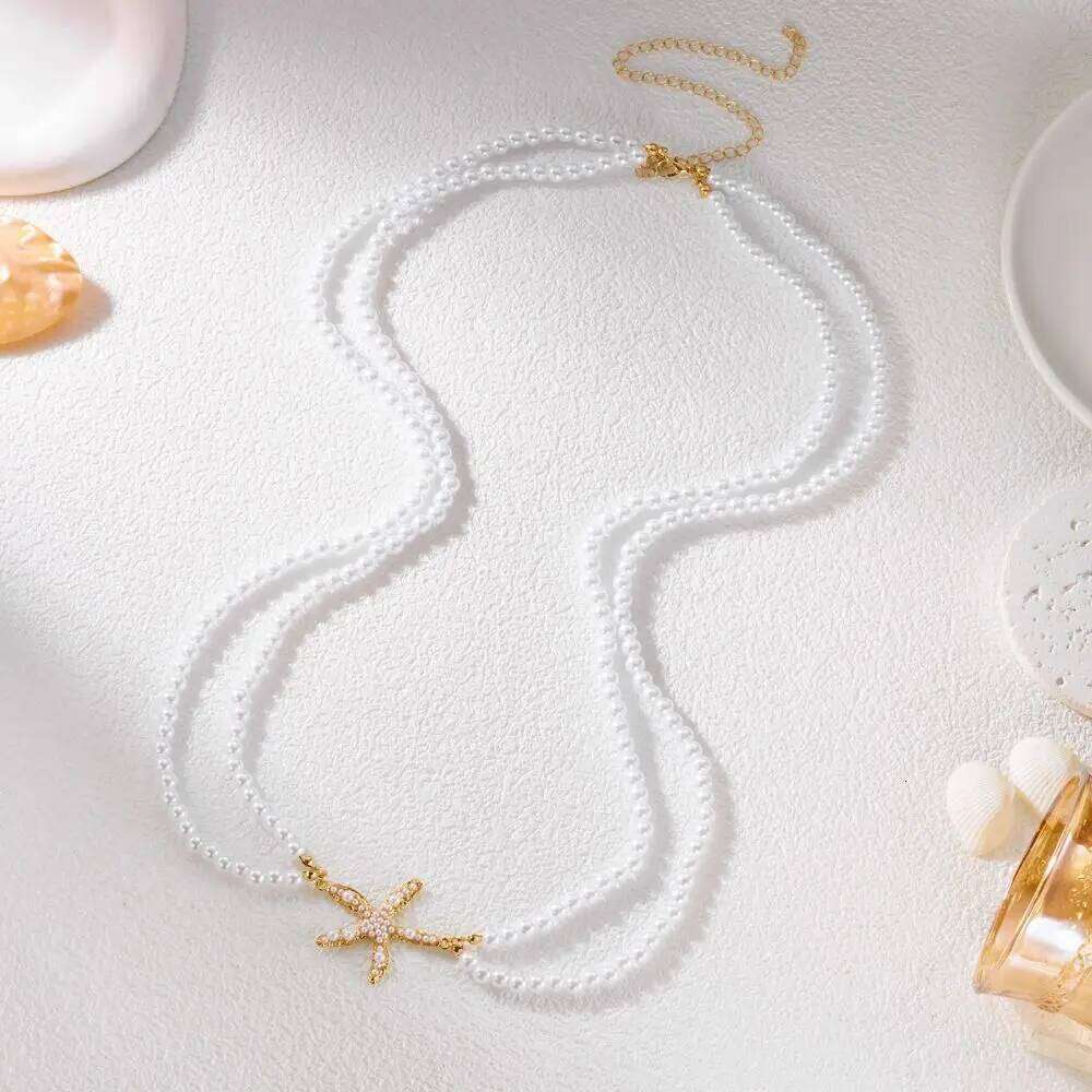Fashion Bohemian Imitation Pearl Starfish Pendant Shell Waist Link Sea Star Hollow Out Body Chain for Women H260228