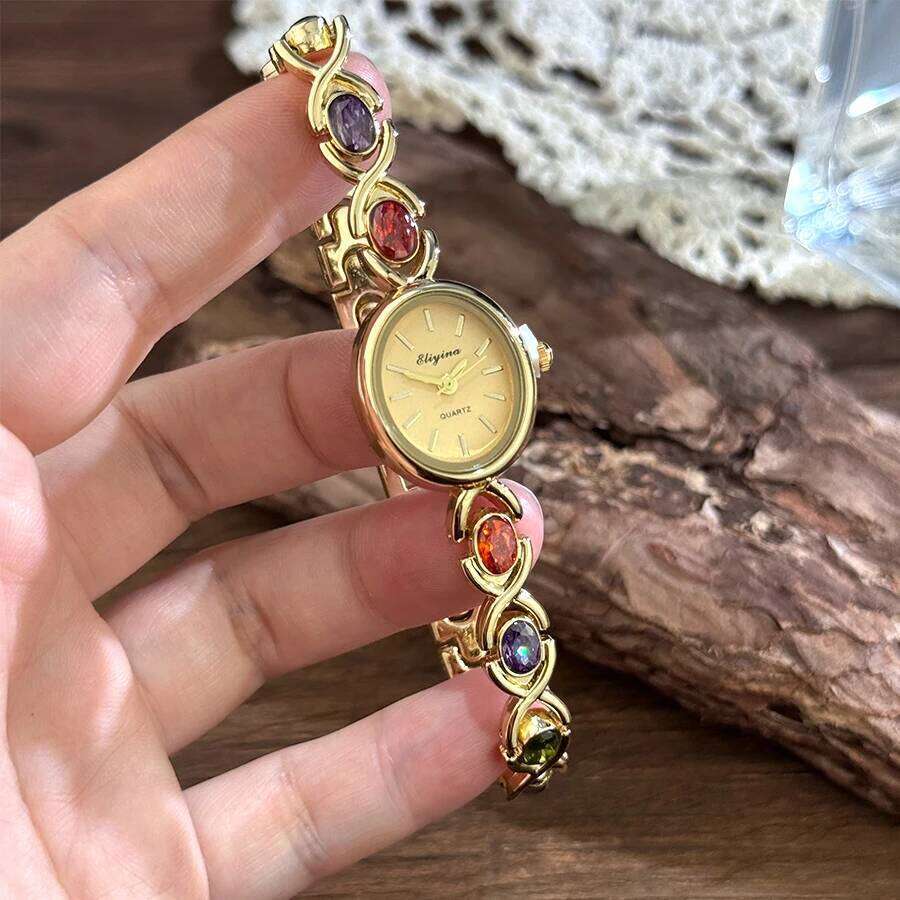 New Arrival TikTok Diamond Embedded Oval Shape Miniature Retro Rainbow Elegant Compact Design Direct Sale H260228