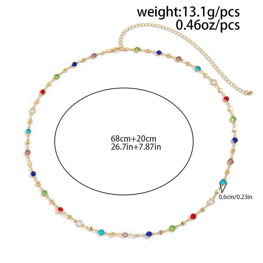 IngeSight.Z Simple Colorful Geometric Crystal Waist Belly for Women 2024 Trendy Bikini Thin Belt Chain Body Jewelry H260228