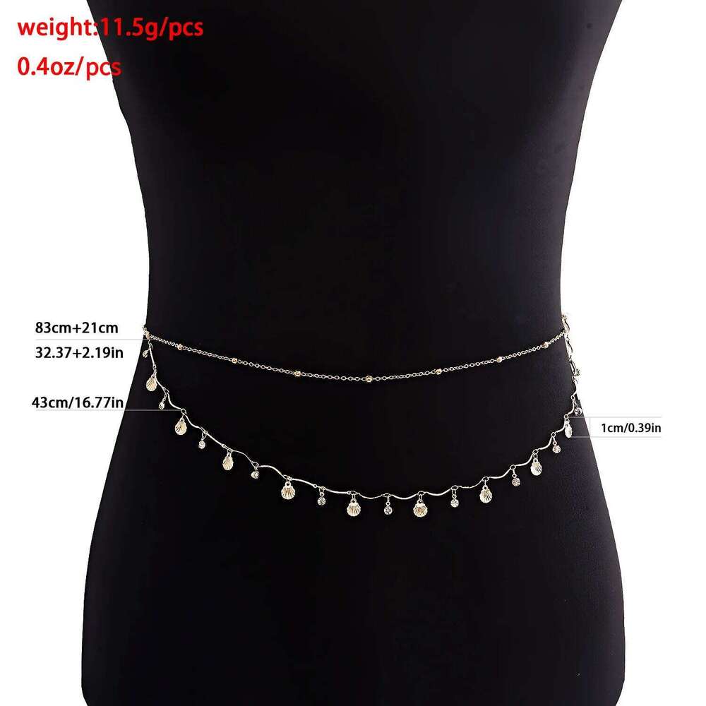 European American Cross Border Sweet Cool Double Layer Scallop Tassel Waist Creative Design Y2K Versatile Body Chain H260228