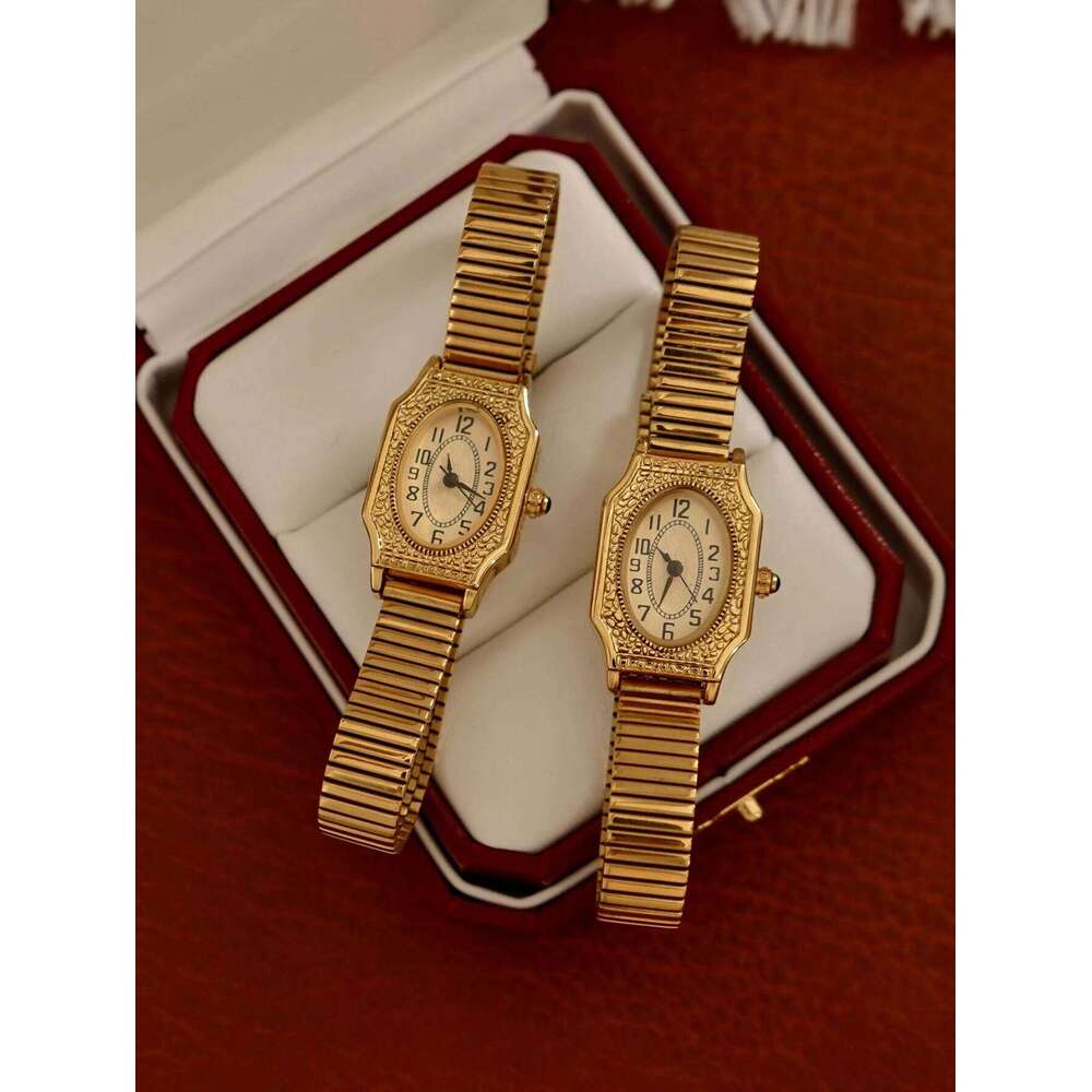 1 Piece of New Gold French Classic Retro Style High-End Elegant Compact Exquisite Women's Waterproof Quartz Stainless Steel Strap, Rectangular En