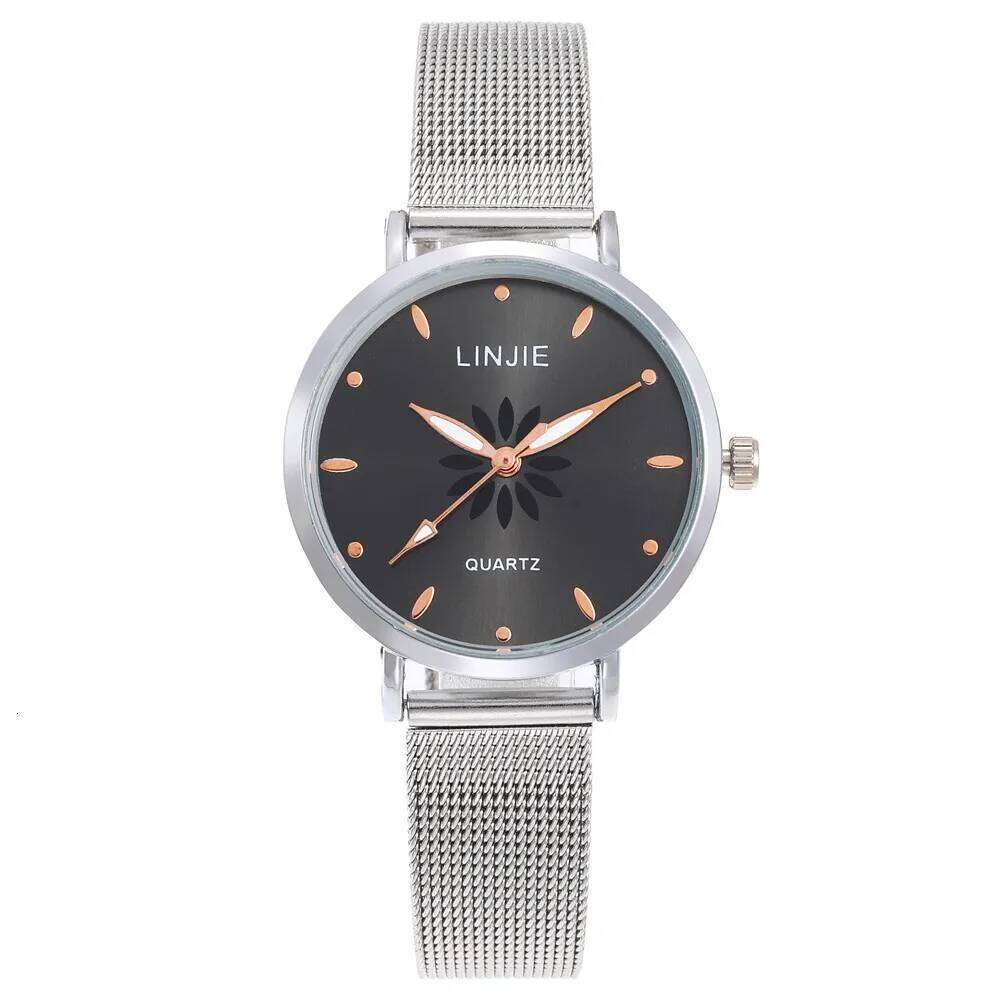 Silver Women Fashion es Minimalist Flowers Ladies Wristes Simple Stainless Steel Mesh Strap Woman Quartz Clock H260228