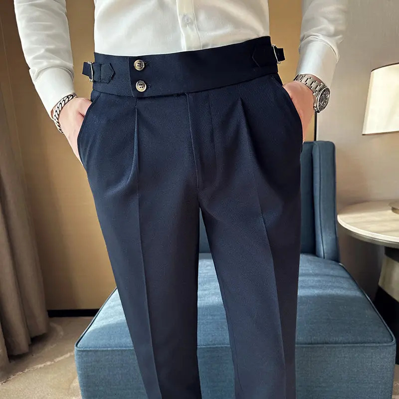 British Style Naples Solid Color High Waist Suit Pants High Quality Men Formal Business Social Party Wedding Casual Trousers 260228