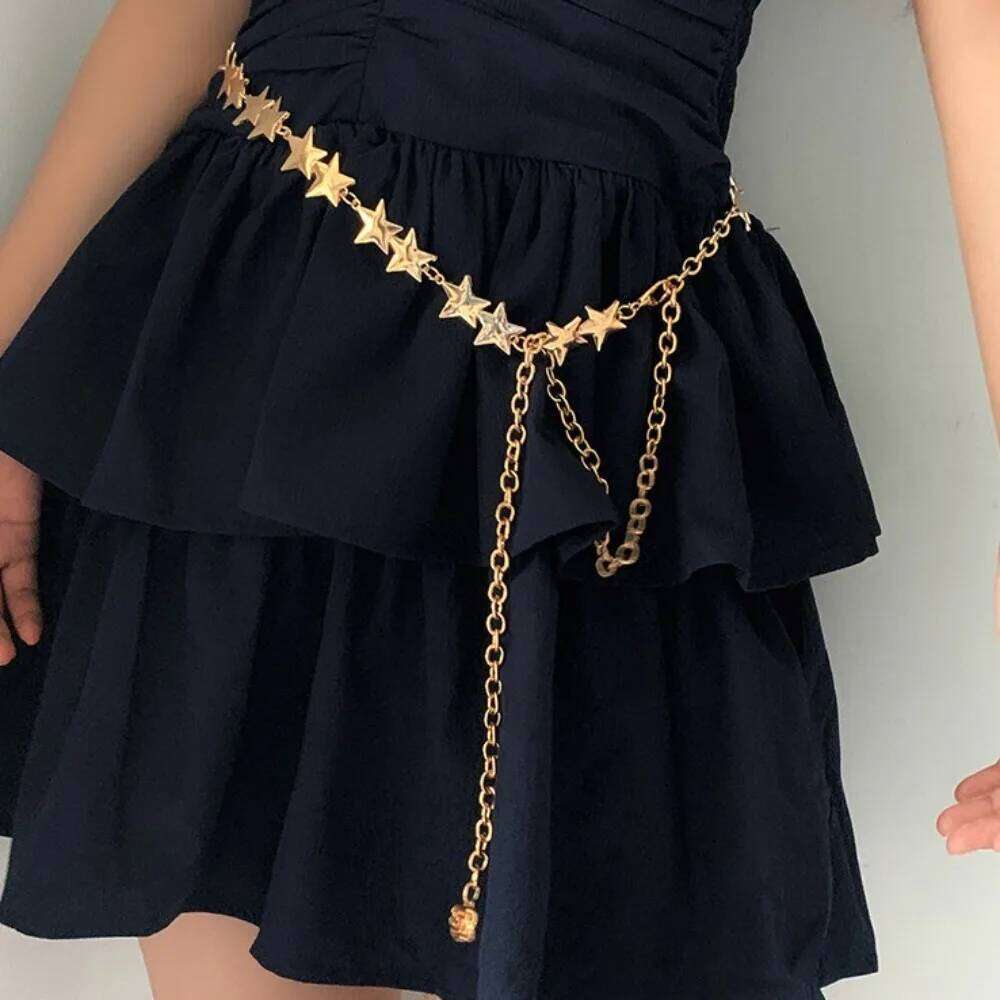 Vintage Female Metal Star Pentagram Tassel Waist Chain Belt Women Decorative Body Jewelry H260228
