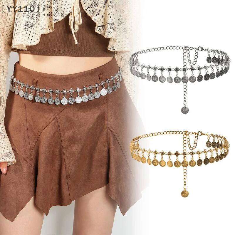 YY110Vintage Ethnic Style Tassel Coin Waist Chain Women Fashion Decorative Belt For Dress Adjustable Jewelry H260228