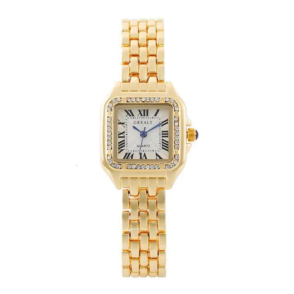 Luxury Brand es Fashion Roman Diamond-set Waterproof Women Business Stainless Steel No Fading Gold Strap Gift Clock H260228