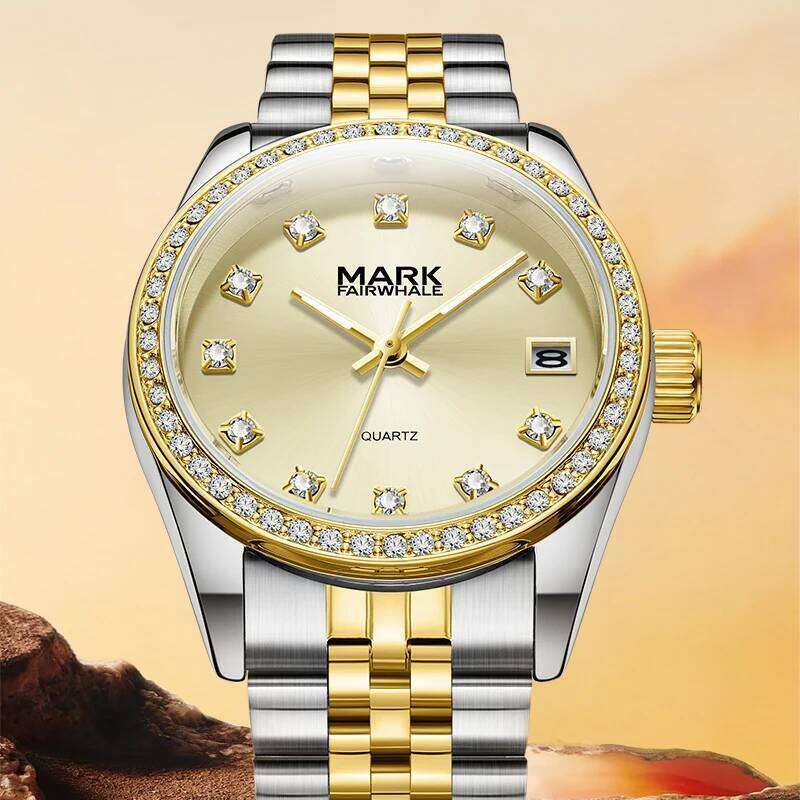 Mark Fairwhale 3050 Brand Fashion Diamond Set Design Women Quartz Calendar Stainless Steel Exquisite es for Woman H260228
