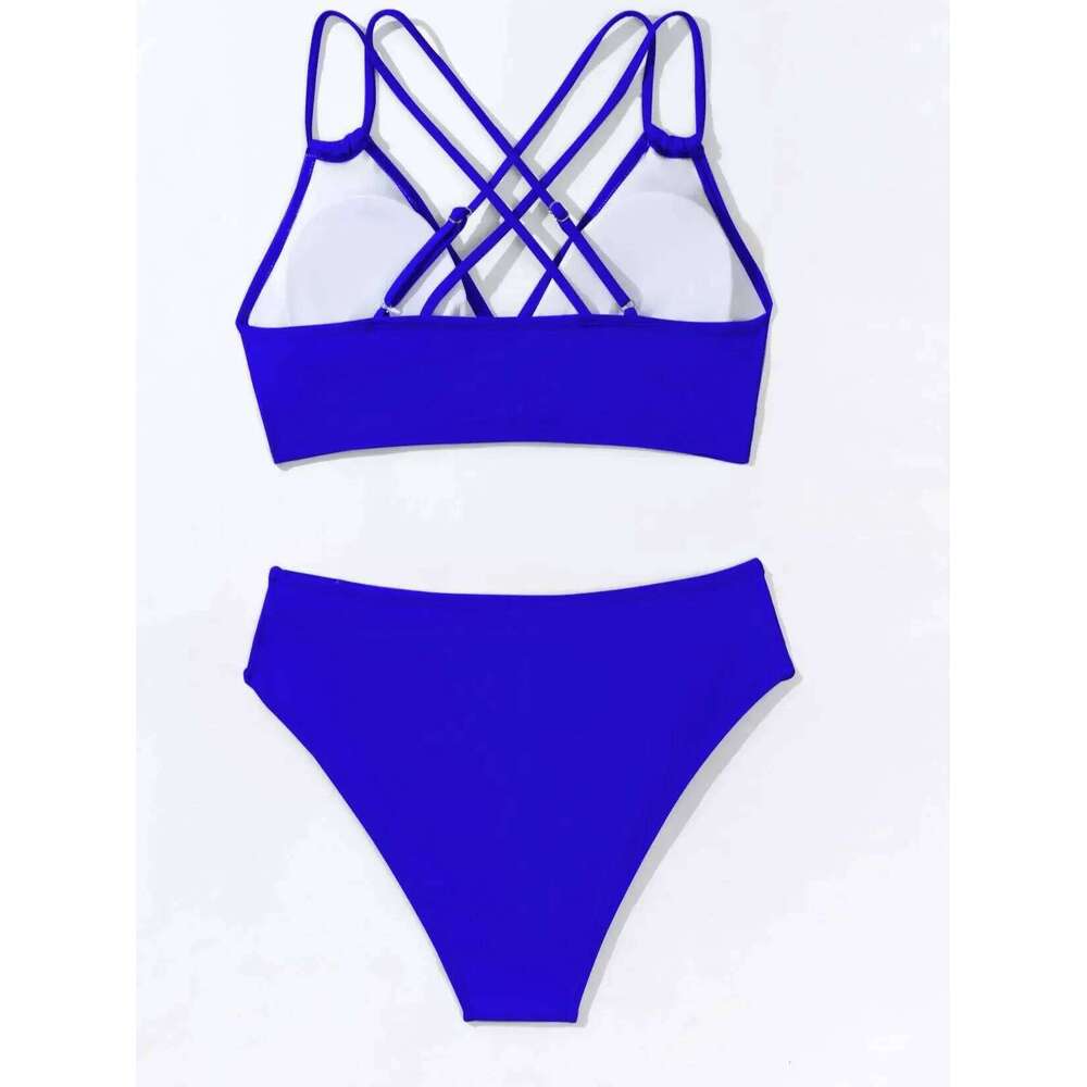 Women's Split Bikini Double Shoulder Straps Bra Cross-adjustable Waist Hollow Swimsuit Sexy Beach Set Bathing Suit Women Z260301