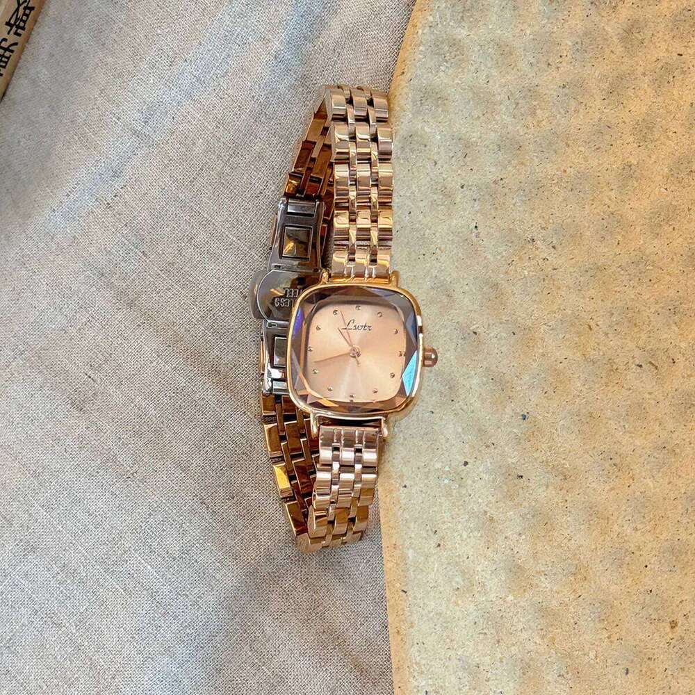 1pc New Arrival Solid Stainless Steel Strap Casual Simple Fashionable Waterproof Mini Square Women's Quartz With Rose Gold H260228