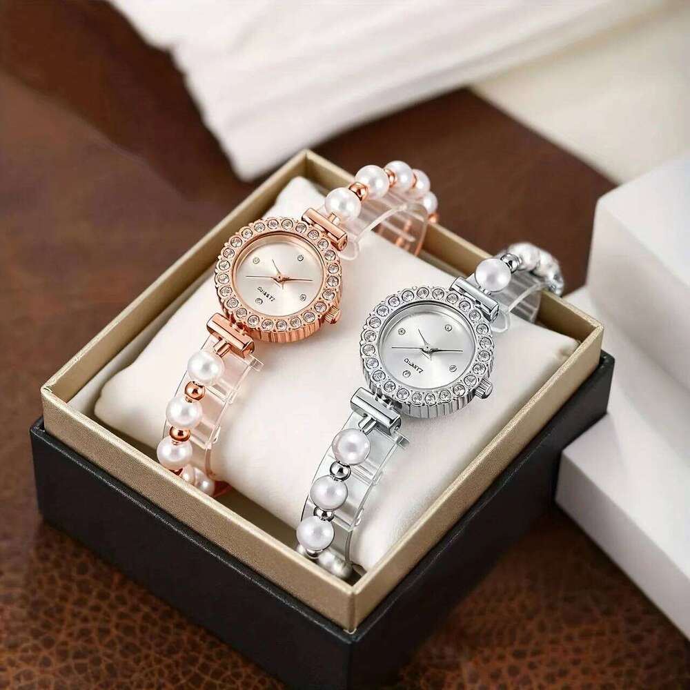 1/2PCS Elegant Rhinestone Women es Fashion Pearl Band Ladies Quartz WristReloj MujerWithout Box H260228