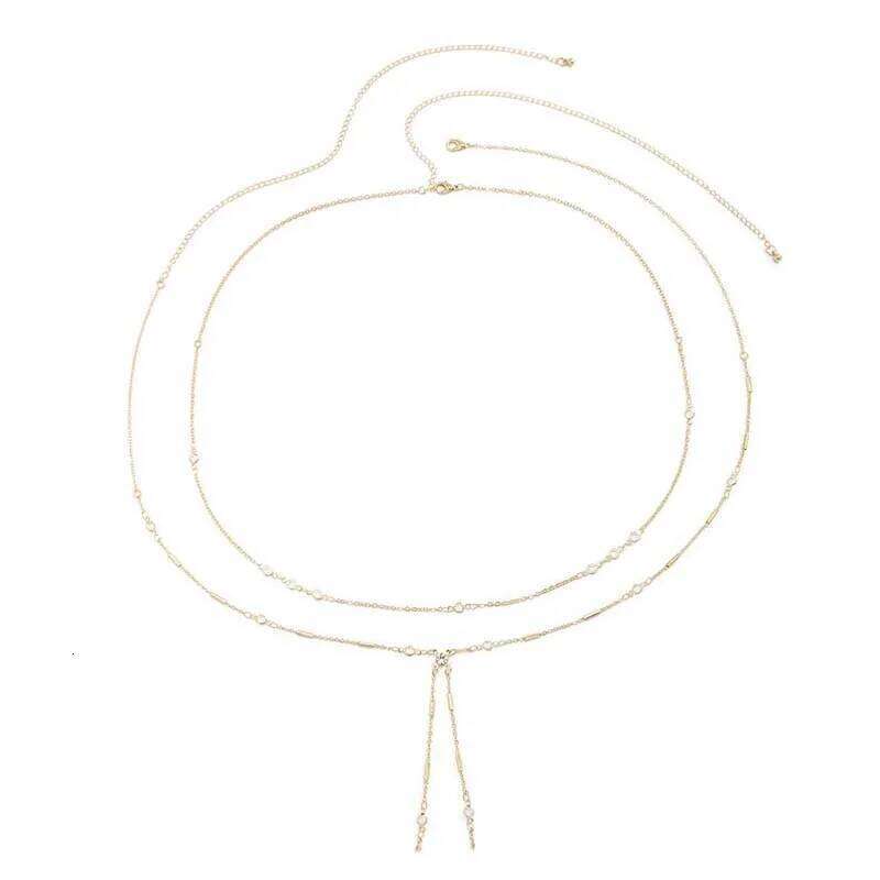 Fashion Sexy Double-Layer Thin Waist for Women Exquisite Metal Crystal Cross Tassel Belly Chain Body Jewelry Party Gifts H260228