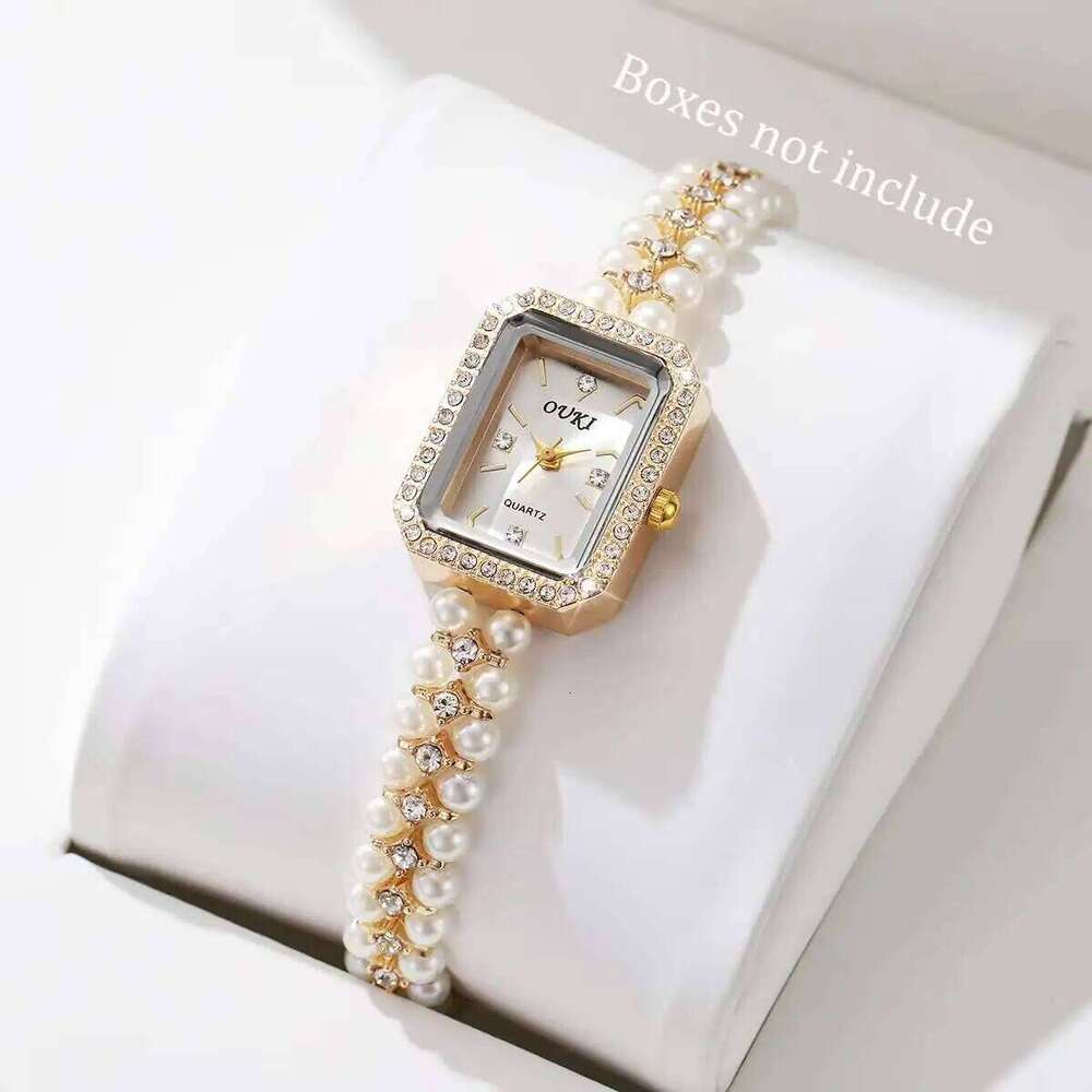 Fashion Square Women es Elegant Imitation Pearls Strap Quartz Wrist Reloj MujerWithout Box H260228