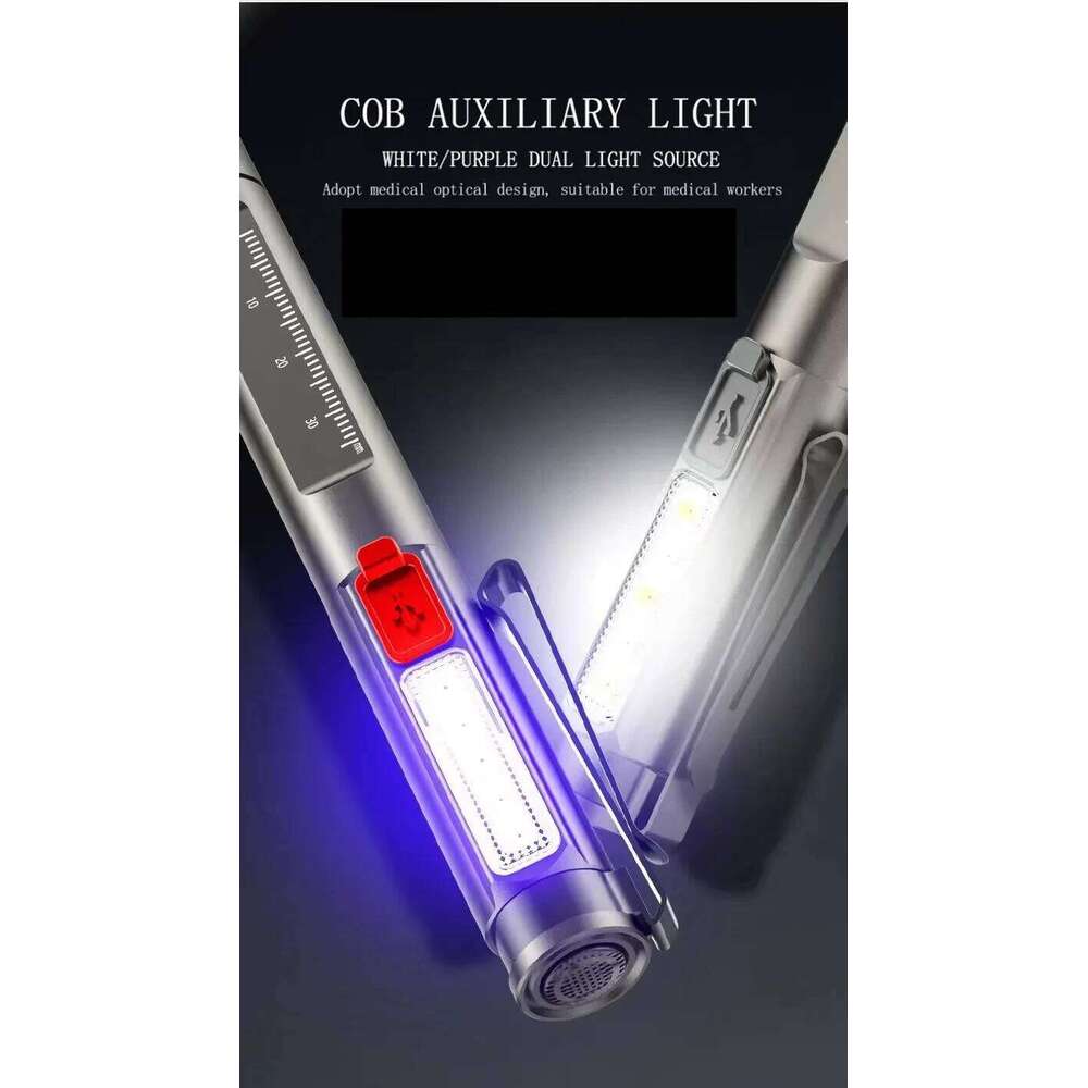 2in 1 Pen light White Warm Led Eye/Mouth Check Penlight USB Rechargeable Work Camping Hiking Travel Pocket Lighting Flashlight Z260301