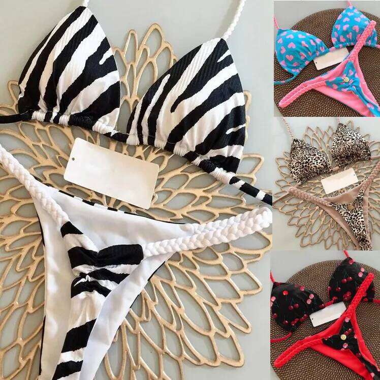 Brazilian Bikini Print Sexy Lace Swimsuit Beach Wading Sport Split Rope Triangle Bikinis Set Swimwear Women Z260301