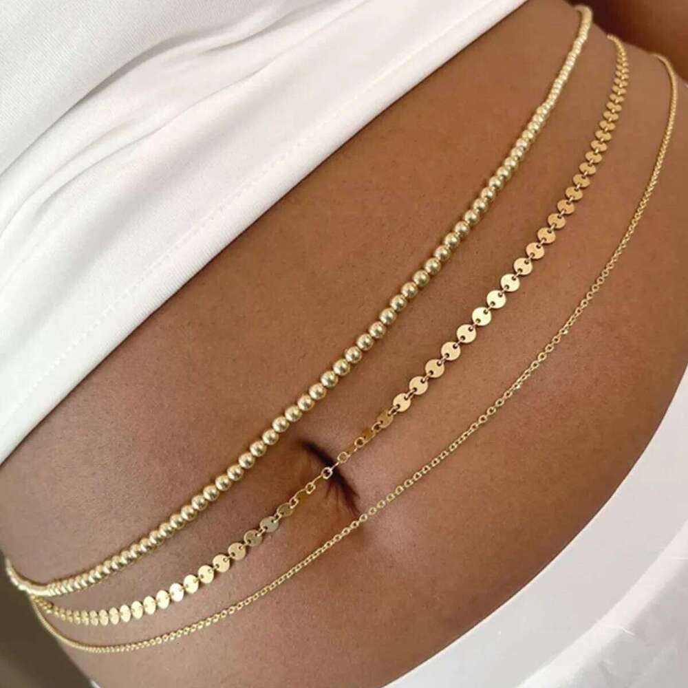 Boho Multilayer Summer Vintage Metal Waist Chain Women 2022 New Beaded Round Sequin Gold Color Body & Beach Fashion Jewelry H260228