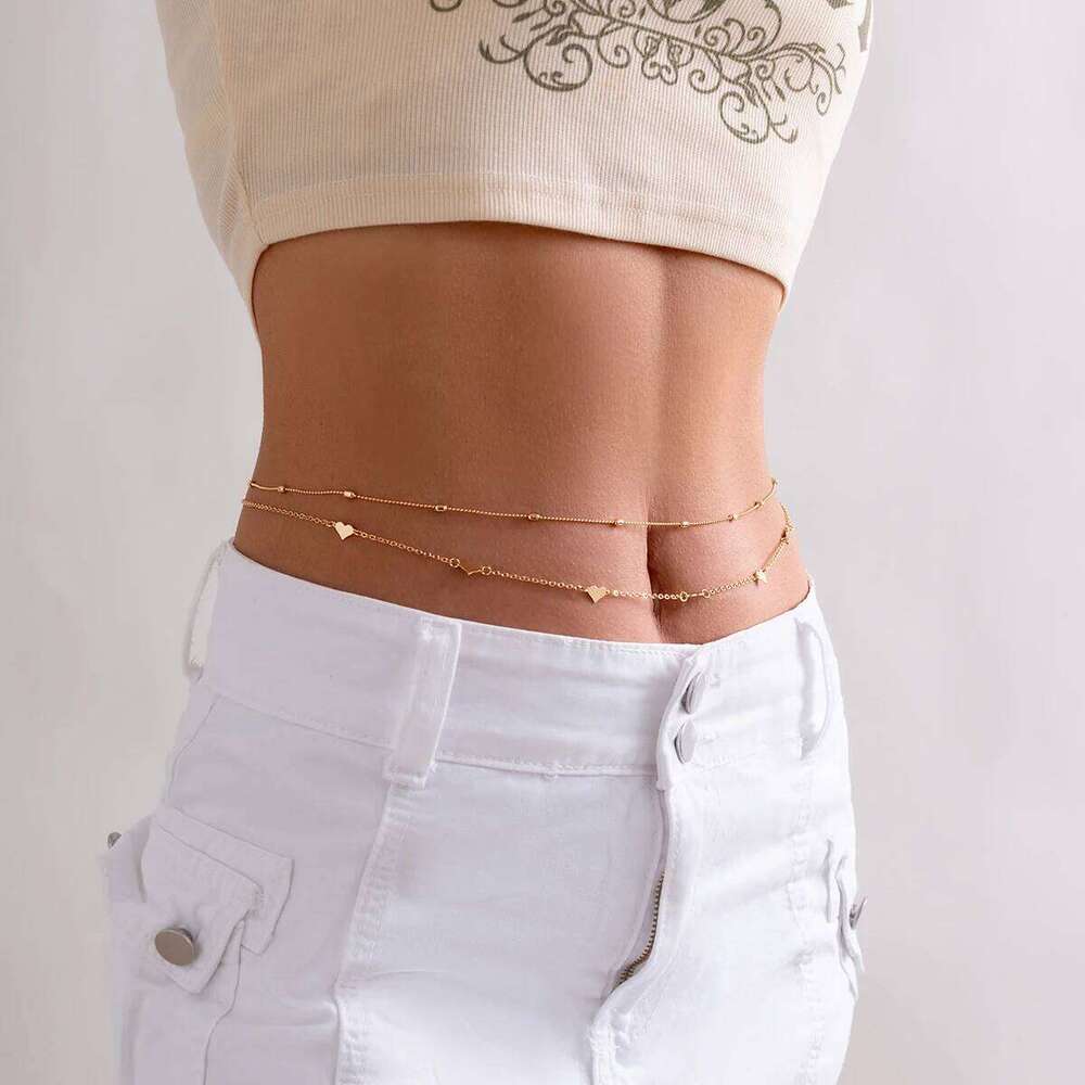 IngeSight.Z 2pcs/set Sexy Heart Copper Beads Belly Waist Women Punk Gold Color Metal Link Chain Body Jewelry H260228